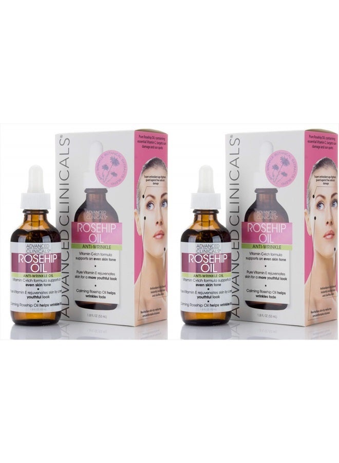 Rosehip Oil Facial Skin Care Serum Moisturizer Face Oil W/Vitamin C & Vitamin E For Reducing Appearance Of Sun Damage Skin, Age Spots, & Wrinkles, 1.8 Fl Oz (Pack of 2)