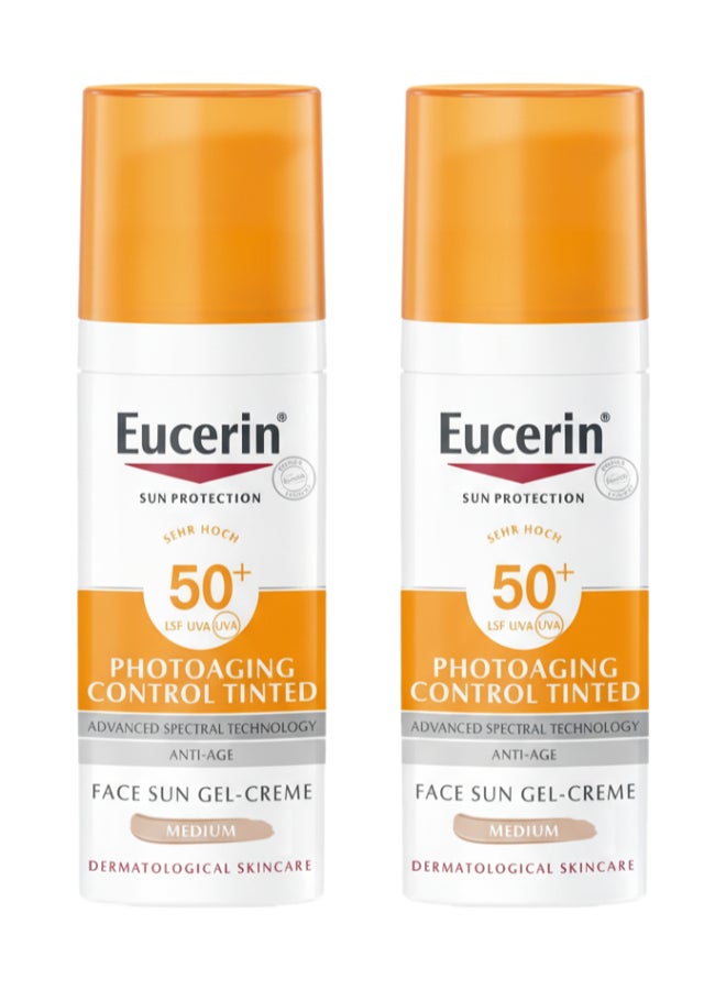 Pack Of 2 Face Sunscreen Photoaging Control Tinted Anti-Age Sun Gel-Cream Suitable As Make-Up Base Orange 50ml