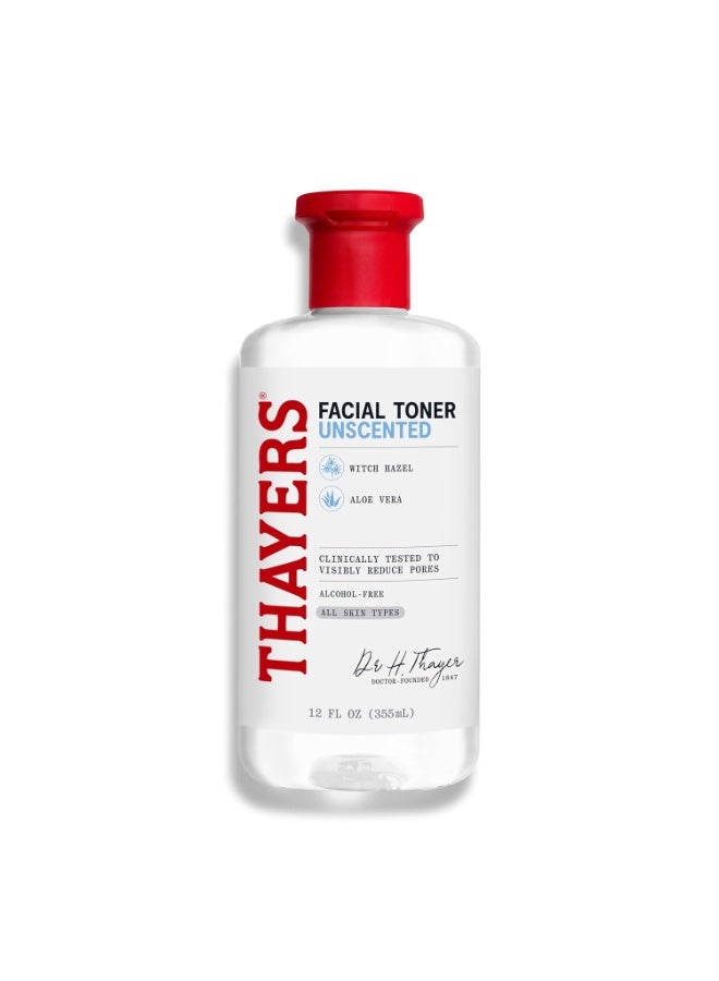 THAYERS Alcohol-Free, Hydrating, Unscented Witch Hazel Facial Toner with Aloe Vera Formula, Vegan, Dermatologist Tested and Recommended, 12 Oz (Packaging May Vary)