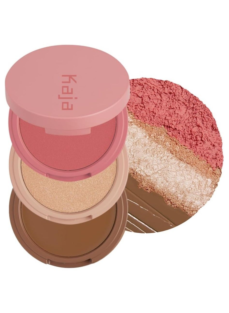3 Colors Palette - Play Bento - Cloud Latte - 3 in 1 Face Palette with Blush, Highlighter & Bronzer - Warm Rose, Champagne Peach & Caramel Bronze Shades - Blendable, Lightweight Makeup Trio