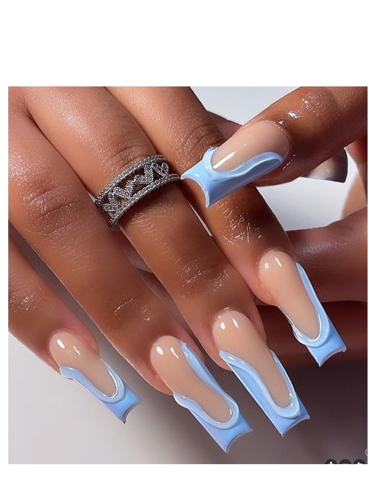 24pcs Long Square Shape Nails  French Stripe Press On Nails Acrylic Nails Fake Nails Artnail Tips Acrylic Nails 3d  Perfect For Everyday Wear