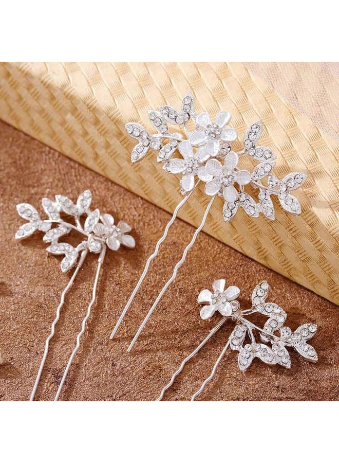 Crystal Wedding Hair Pins Flower Bride Headpiece Leaf Rhinestone Hair Pieces silver Hair Accessories for Women