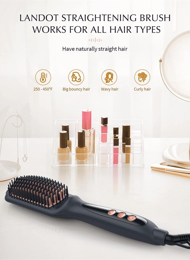 Hair Straightener Brush Negative Ion Heated Straightening Brush for Smooth, Frizz-Free Hair