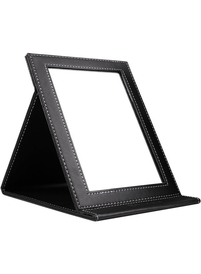 Folding Mirror，PU Leather Travel Mirror, Portable Folding Vanity Mirror with Stand,Not Easily Deformed, Adjustable Angle， for Travel Camping, Desk,Vanity Table, Travel,20x15cm