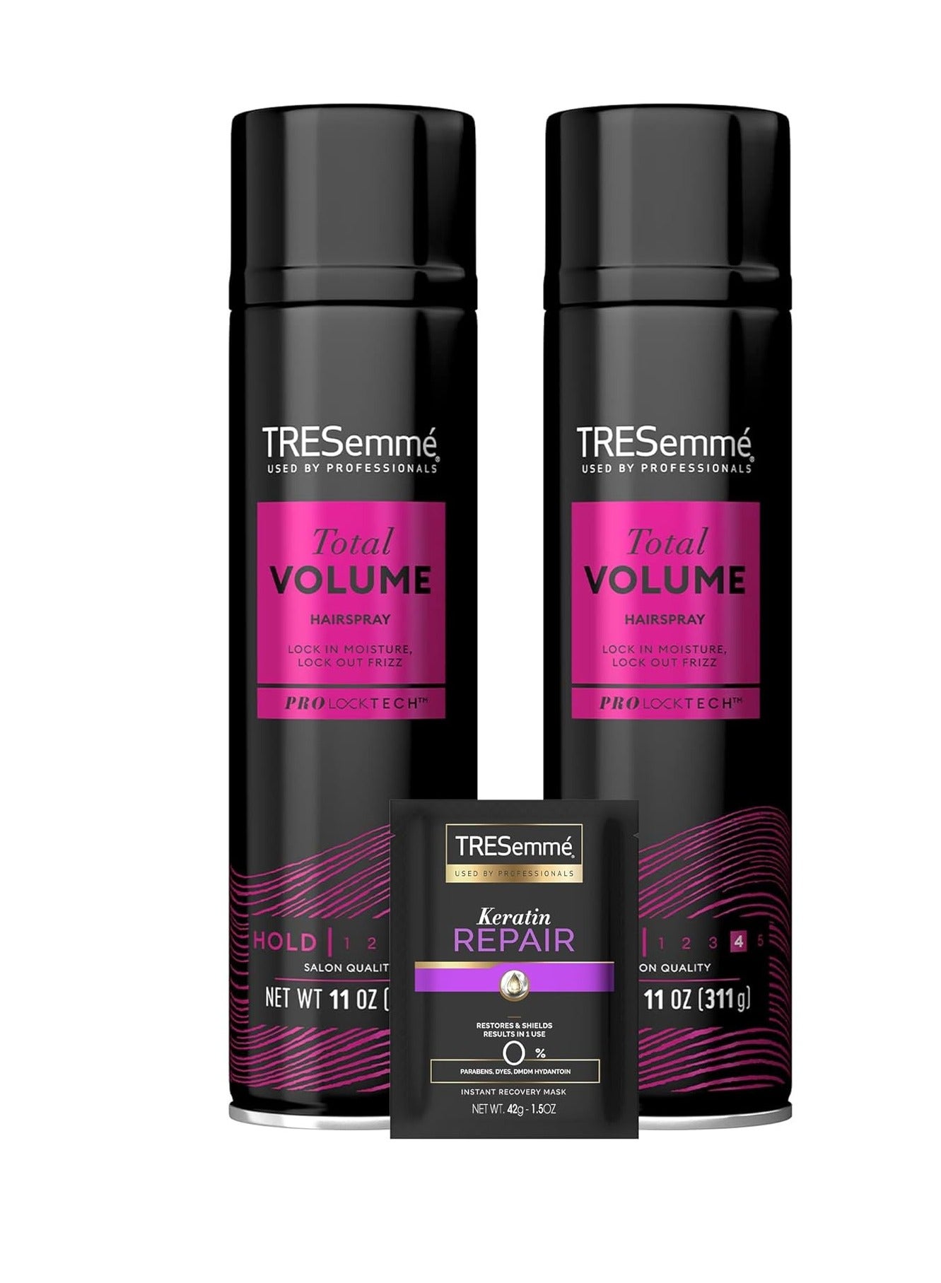 TRESemmé Hairspray, Total Volume, 2-Pack + Keratin Repair Hair Mask – Moisturizing Hair Spray, Anti-Frizz Hair Products (3 Piece Set)