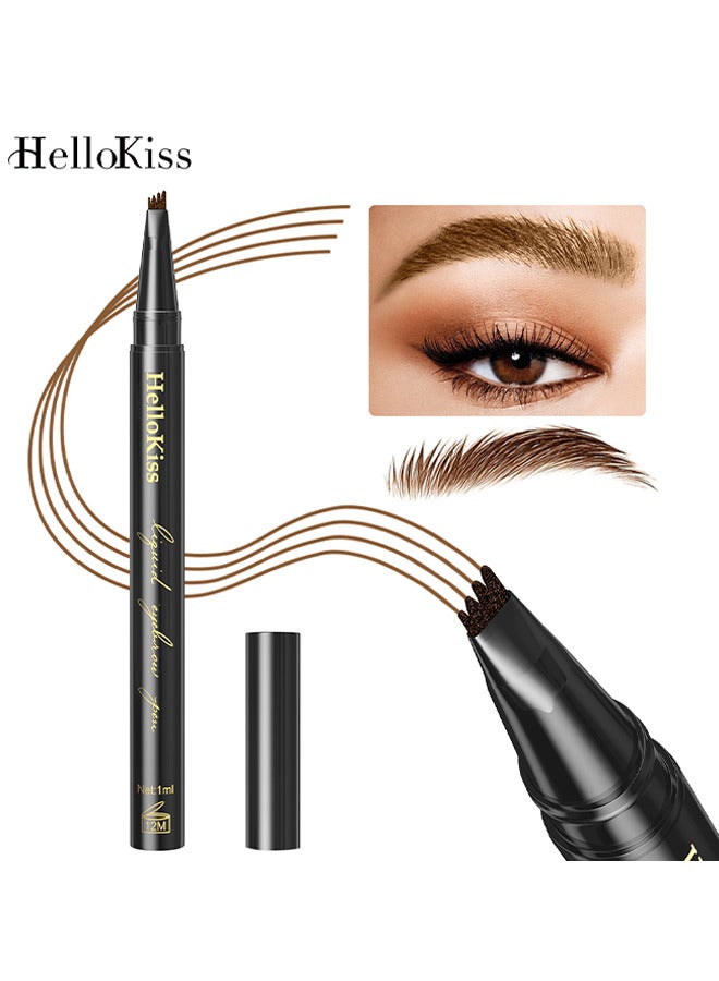 Dark Brown Eyebrow Pen, Precision Eyebrow Pencil Long Lasting Fine Four-Fork Liquid Eyebrow Pen, 4D Natural Wild Eyebrow Definer Pencils Makeup (Dark Brown)