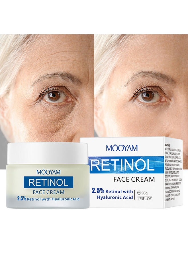 Retinol Face Cream-2.5% Retinol with Hyaluronic Acid, Ant-Aging Wrinkle Firming Cream, Retinol Firming and Hyaluronic Acid Revitalizing Cream 50g