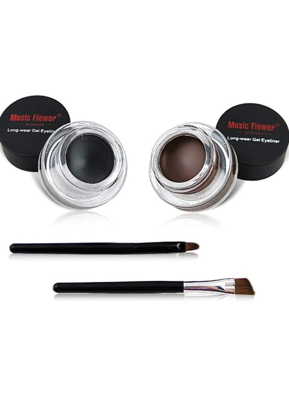 Music flower 2 in 1 Black and Brown Gel Eyeliner Set Water Proof Smudge Proof