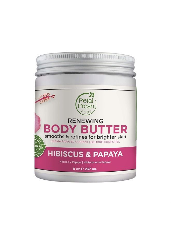 Pure Renewing Hibiscus & Papaya Body Butter, Organic Coconut Oil, Argan Oil, Shea Butter, Skin Softening, For all Skin Types, Natural Essential Oils, Vegan and Cruelty Free, 8oz