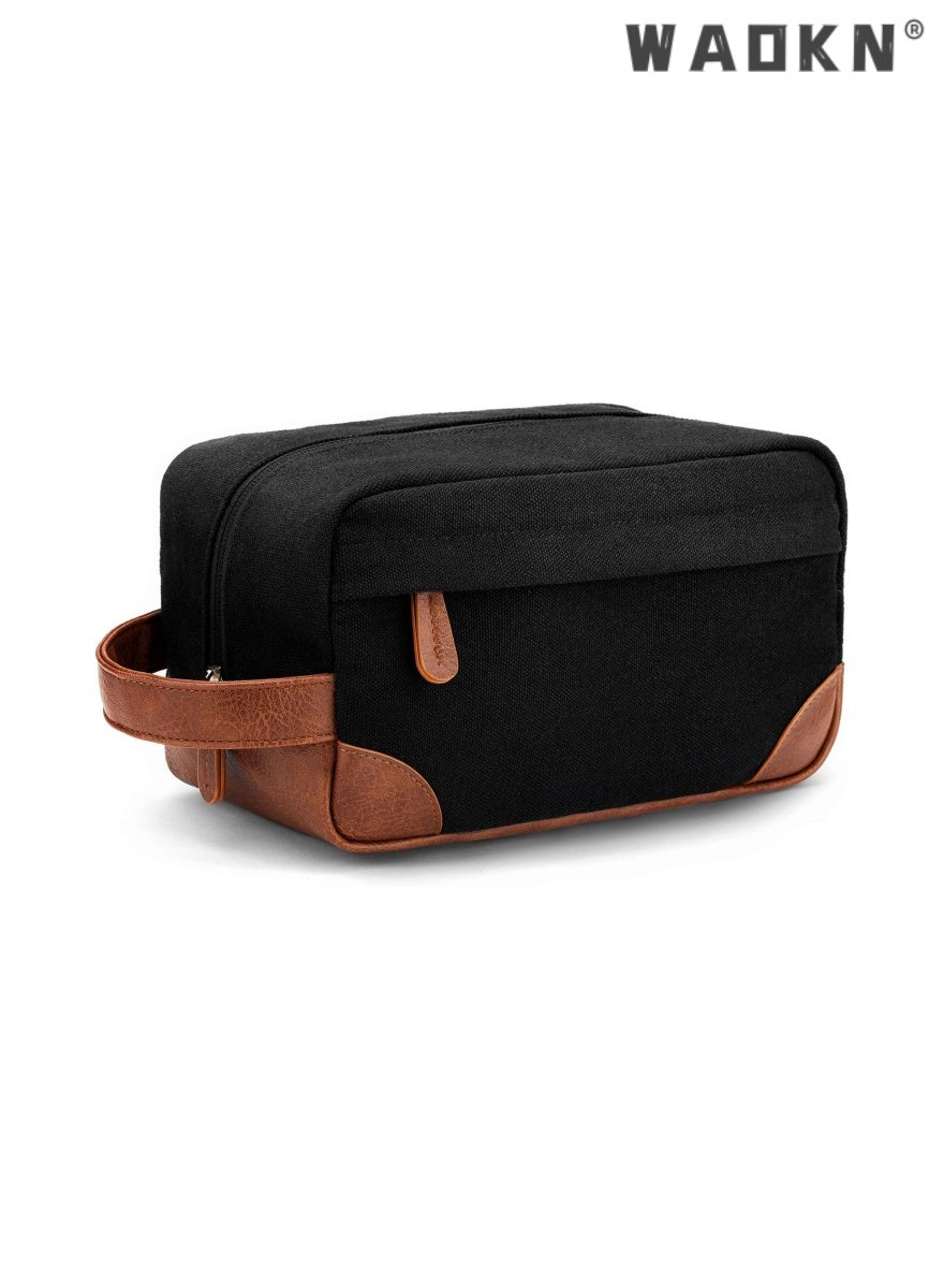 Portable Travel Toiletry Bag, Men's Travel Organizer Kit, Shaving Facial Cleanser Bathroom Bag, Canvas Toiletry Organizer Bag, Canvas Organizer for Shampoo Shower Gel,with Handle (Black)