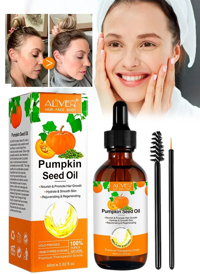 60ml Pumpkin Seed Oil for Skin and Hair Growth Organic 100% Pure RAW Cold Pressed Pumpkin Seed Oil for Anti Aging Wrinkle Massage Oil Hair and Scalp Care Vitamin E Oil for Skin and Hair