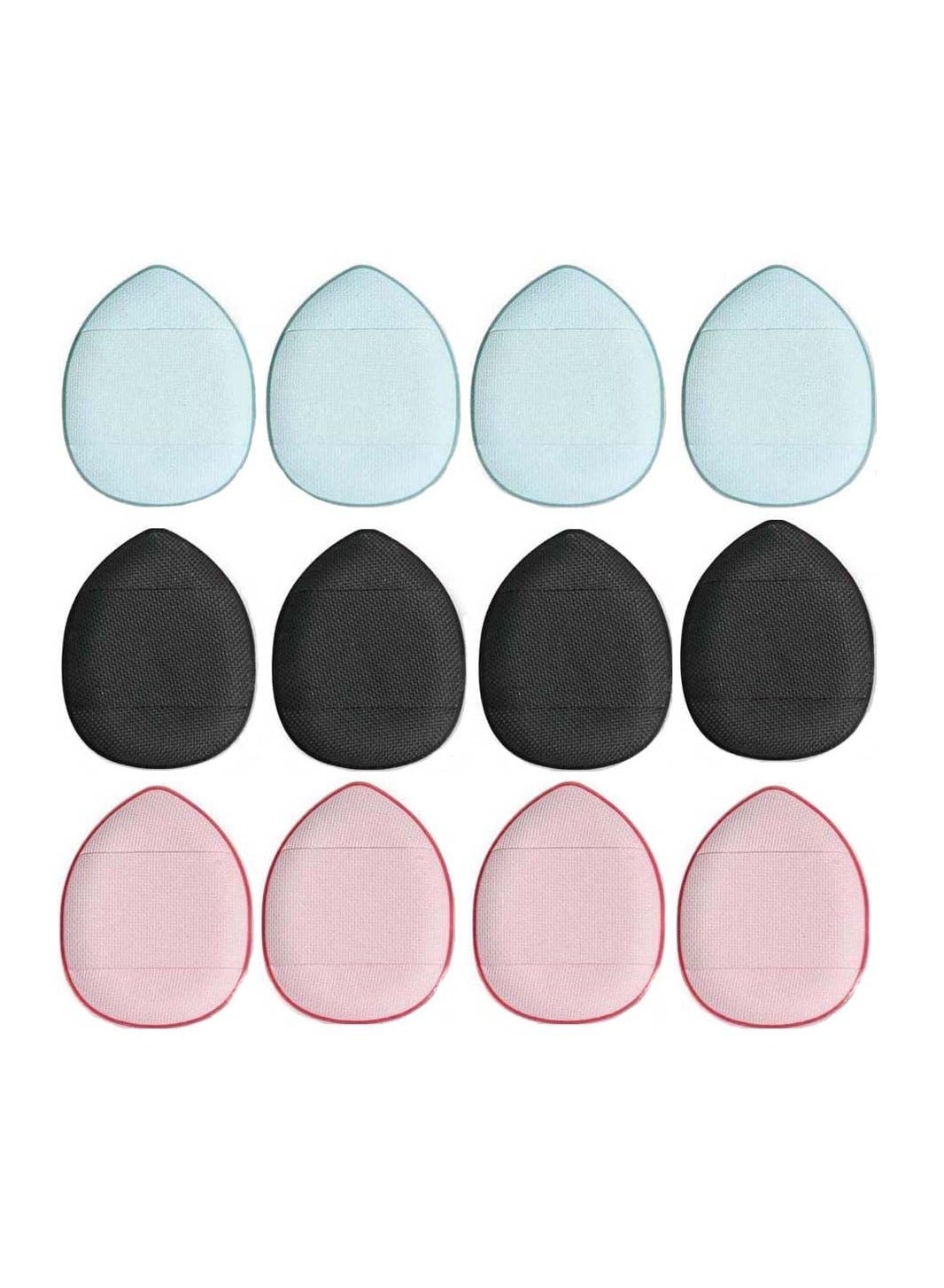 Mini Makeup Puff Sponge, 12 Pieces Wet and Dry Finger Foundation Cotton Pad Makeup Accessories for Girls Women (Black, Pink, Blue)