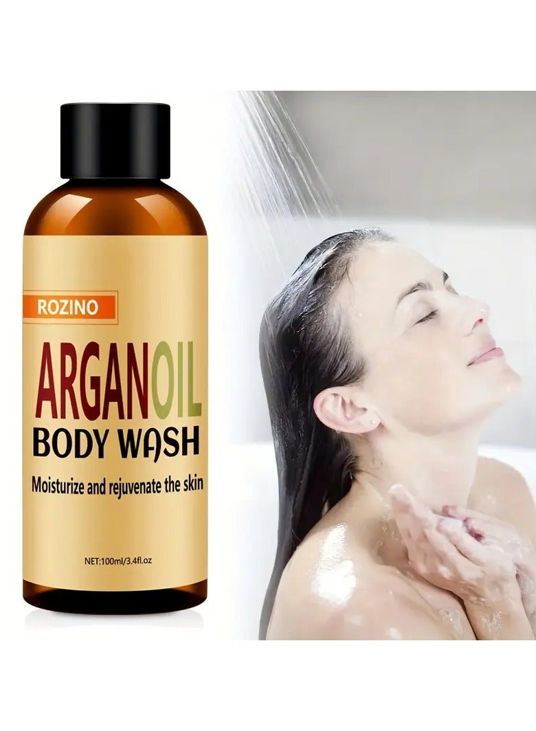 ROZINO Argan Oil Body Wash 100ml - Unisex Adult, Moisturizing, Fresh Scent, Formaldehyde-Free, Nourishing Glycerin, For All Skin Types, Rejuvenates and Hydrates, Dense Foam, Gentle Formula