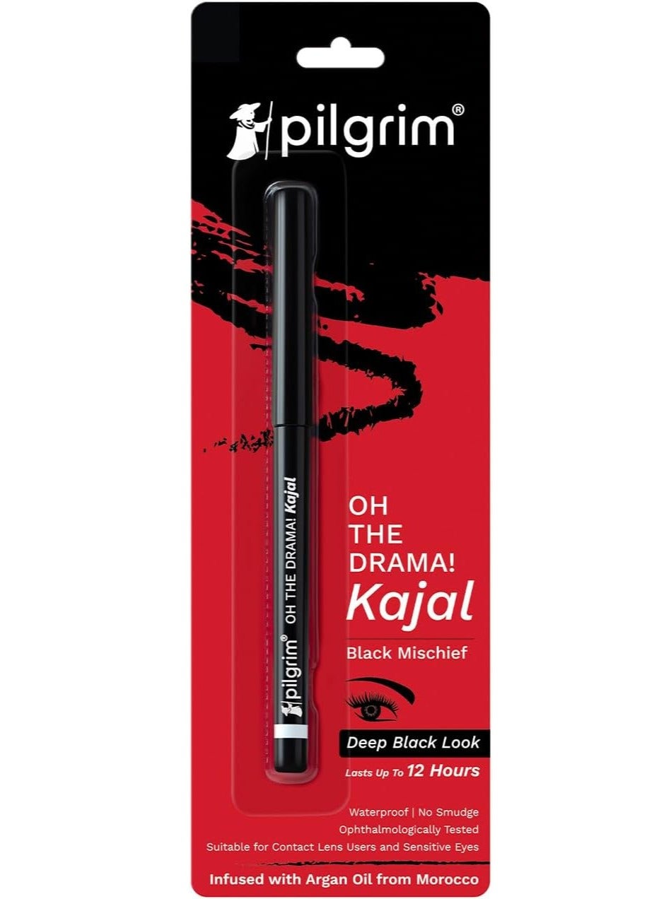 pilgrim black mischief kajal smudge waterproof single stroke matte finish pencil lasts up to 12hrs