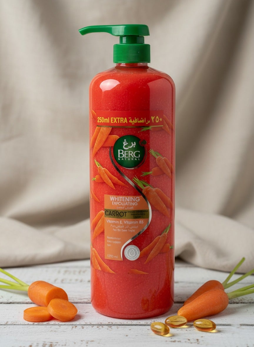 Berg Natural 2‑in‑1 Carrot Shower Gel + Scrub with Vitamin E – Brightening & Hydrating Cleanser (1250 ml)