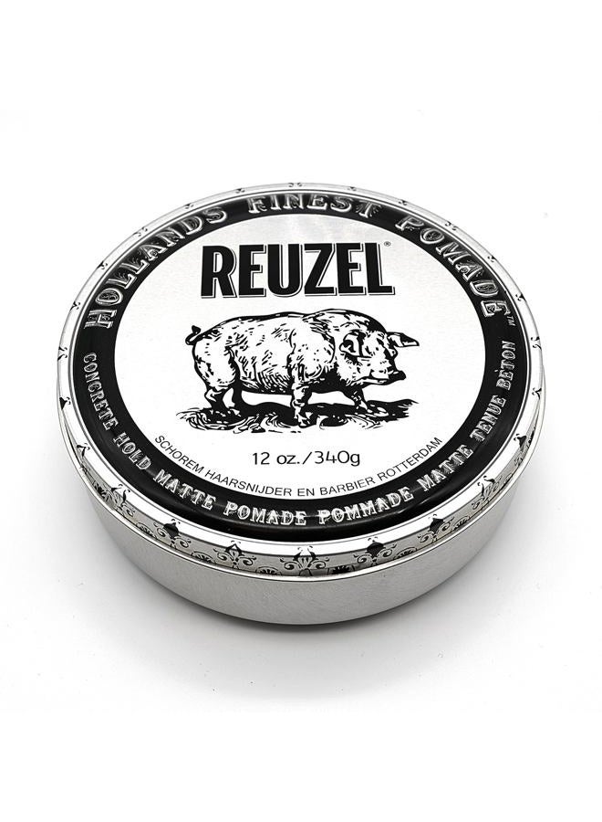 REUZEL Concrete Matte Pomade, Strong All Day Hold, Water Soluble Styling, No Shine and Flake Free, Easy To Wash Out, For All Hairstyles, 12 oz