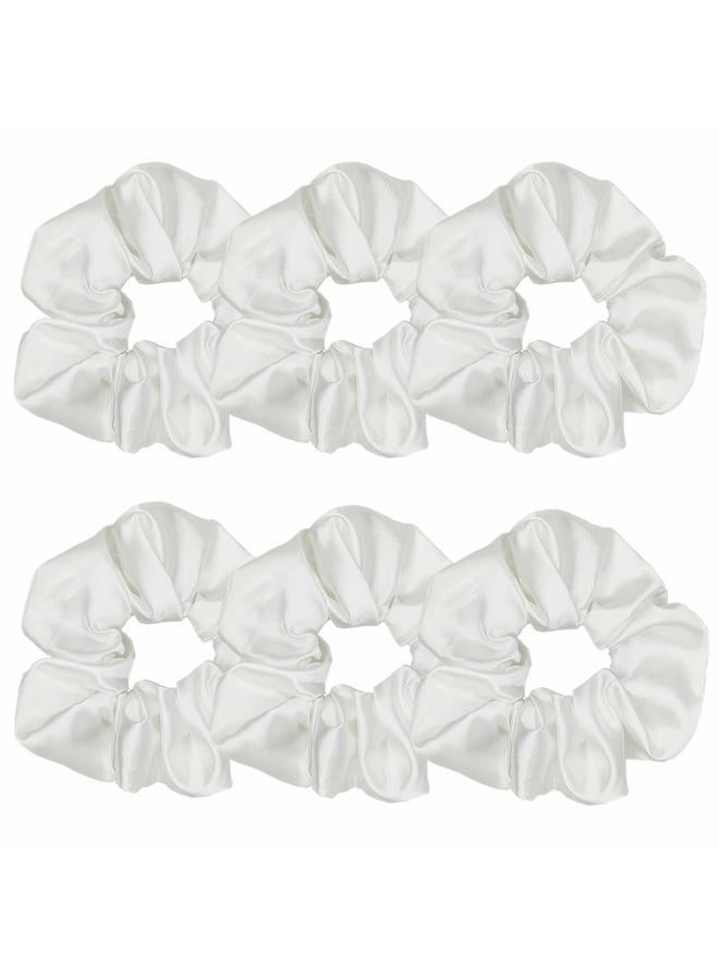 6 Pcs Satin Scrunchies - Soft Hair Ties, Ponytail Holders, Hair Bands, Hair Accessories for Women and Girls (4.3 inch, White)