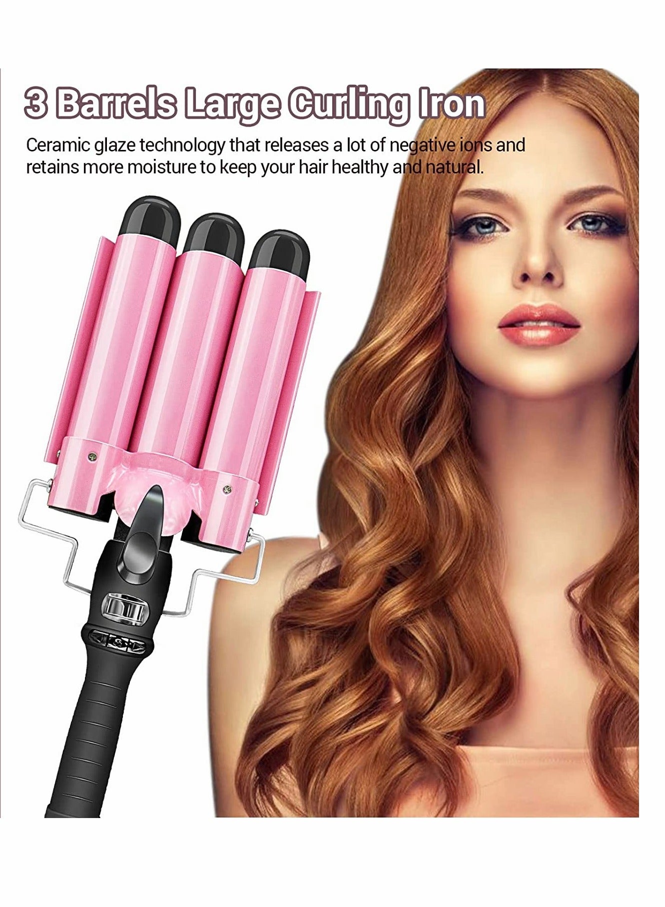 Curling Iron Wand 3 Barrel Curling Iron Upgraded 25mm 3 Barrel Wand Instant Heating Temperature Adjustable Ceramic Hair Curling Iron with LCD Display Long/Short Hair Curlers