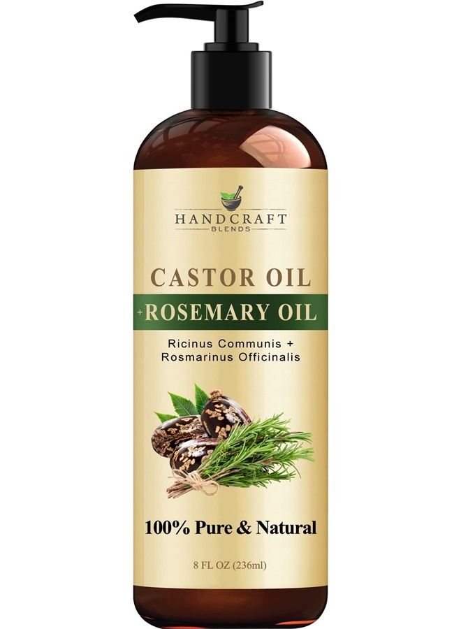 Handcraft Castor Oil with Rosemary Oil for Hair Growth, Eyelashes and Eyebrows - 100% Pure and Natural Carrier Oil, Hair Oil and Body Oil - Moisturizing Massage Oil for Aromatherapy - 8 fl. Oz