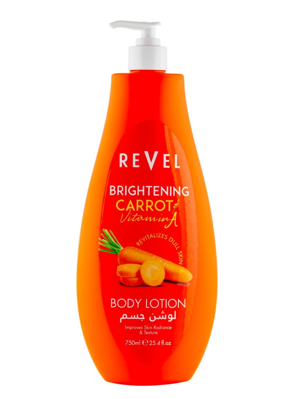 Revel Carrot Whitening Body Lotion 750ml, Natural Carrot Extract and Vitamin E, All Skin Types, Daily Moisturizer Care, for Men and Women
