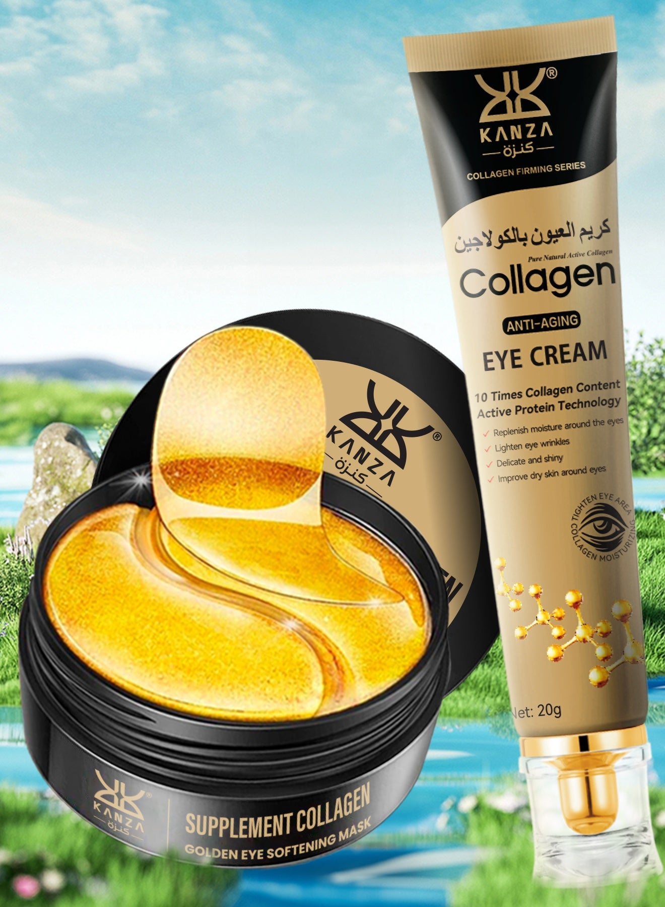 60 Pcs Supplement Collagen Eye Mask with 20g Collagen Anti-aging Eye cream Eye Bags & Anti-Aging Treatment Reduces Dark Circles Puffiness Anti-Wrinkle Eye Mask and Eye Cream