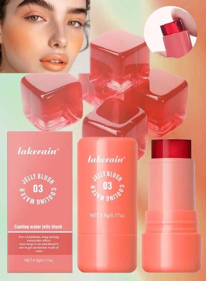 Cooling Water Jelly Blush Multi Use Cheek and Lip Stain Water Jelly Blush Lip Gloss Creates Moist Long Lasting Watercolor Effect Tint Blush Stick Lip and Cheek Makeup Stick 03