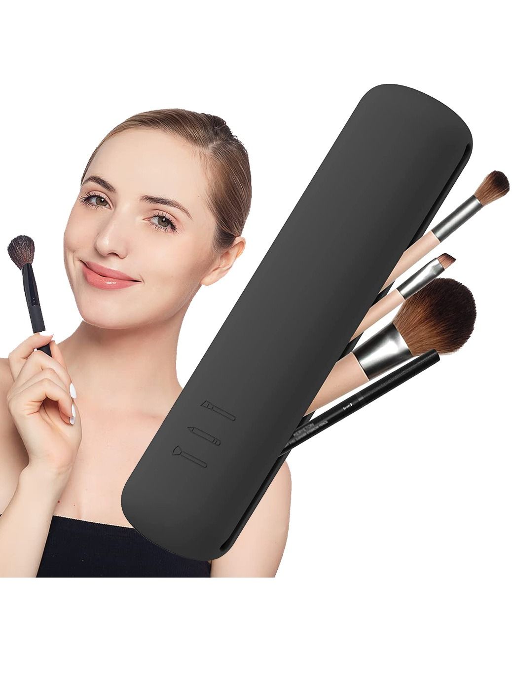 Makeup Brush Bag, Makeup Brush Case for Travel, Soft Sleek Silicone Makeup Brush Organizer, Trendy & Portable Makeup Brush Bag, Makeup Brush Holder (Black)