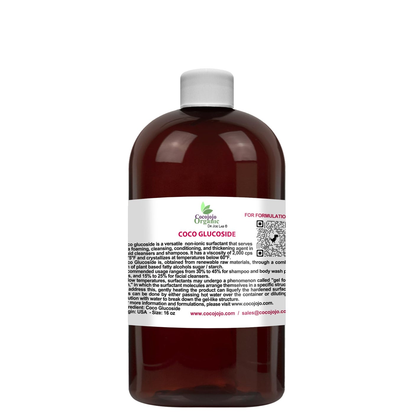 cocojojo Coco Glucoside Natural Surfactant - Surfactants for Soap Making DIY Shower Gel, Skin Care, Body and Face Wash, Plant Derived, Natural - 16 Oz