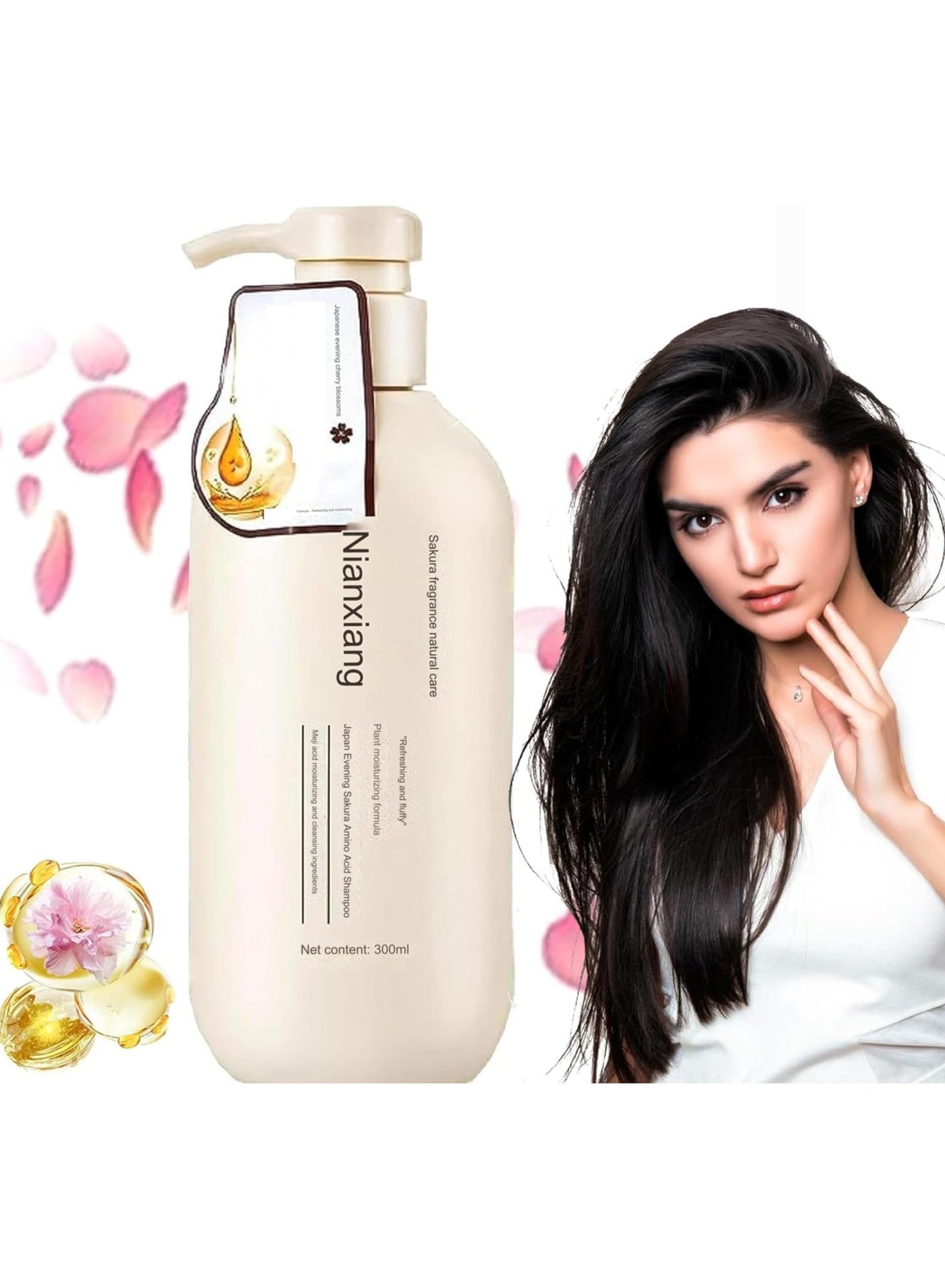 Sakura Japanese Shampoo for Hair Loss - Sakura Body Wash Japanese, Amino Acid Plant Conditioner, Japanese Deep Conditioner, Sakura Hair Growth, for All Hair Type (Shampoo)