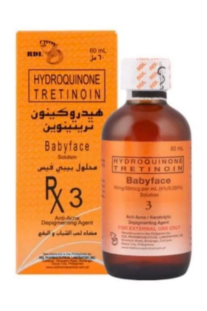 Hydroquinone Tretinoin Babyface Solution RX3 Anti-Acne Depigmenting Agent 60 ML