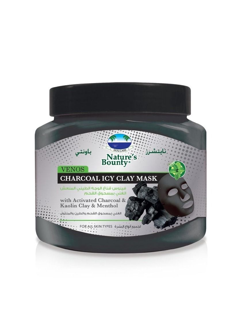 Nature's Bounty Venos Clay Face Mask with Icy Charcoal – Deep Cleansing & Cooling Detox Mask for Radiant Skin (300ml)