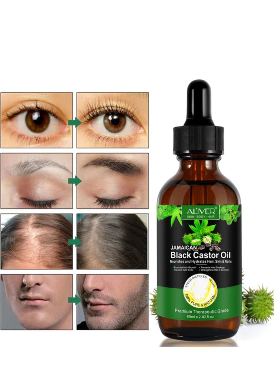 60ml Jamaican Black Castor Oil for Hair 100% Pure Cold Pressed Stimulate Growth for Hair Eyelashes Eyebrows Nails Skin Moisturizer Hair Oil and Body Oil Moisturizing Massage Oil