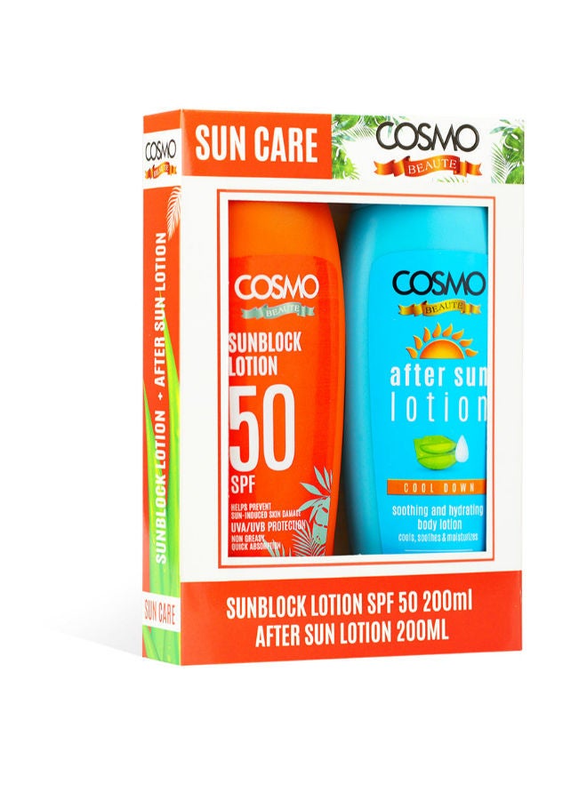 Sun Care 2 Pieces Gift Set, Sun Block Lotion SPF 50 200ML + After Sun Lotion 200ML, For Unisex