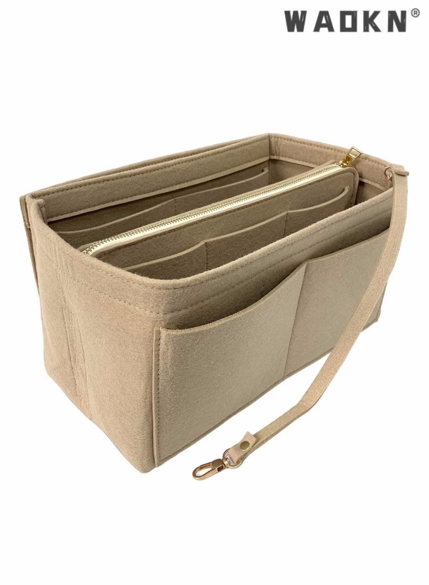 Purse Organizer Bag, Purse Organizer Insert for Handbags, Gold Fortune Purse Bag Organizer Insert Handbags for women's Closet with Zipper, Multi-Functional Large Capacity Handbags(Beige)