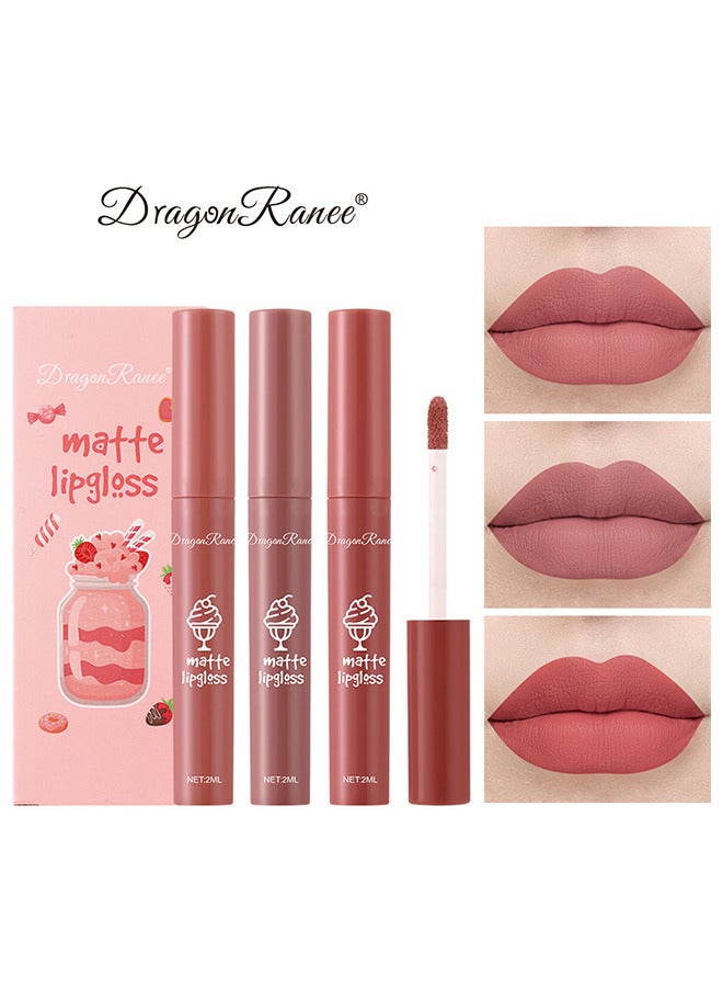 3Pcs Nude Matte Lipstick Set - Long-Lasting Waterproof Lipsticks Non-Stick Cup Not Fade Lip Gloss - Smooth Crayon Lip Stain Set Lip Makeup Liquid Lipstick for Women