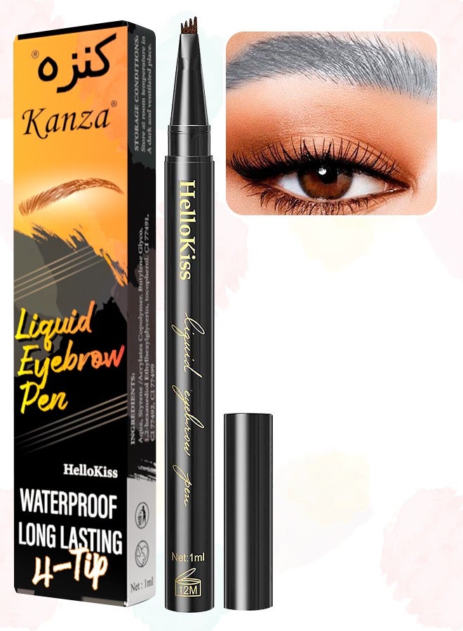 Liquid Eyebrow Pencil #03 Light Gray Waterproof Long Lasting Brow Pencil with 4 Tip Microblade Eyebrow Pen Long Lasting 4 Fork Liquid Smudge Proof Eyebrow Pencil Natural Eye Brow Pencil