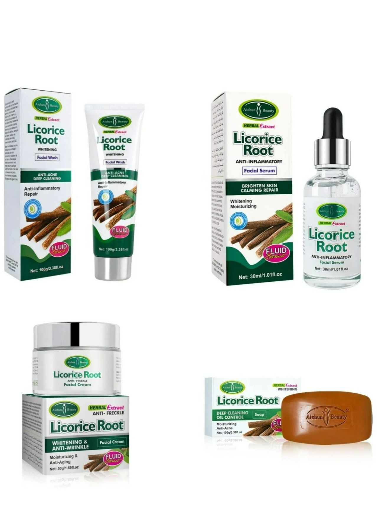 Products Organic Natural Skin Care Set Licorice Root Serum Extract Brightening Rejuvenating Set Skincare
