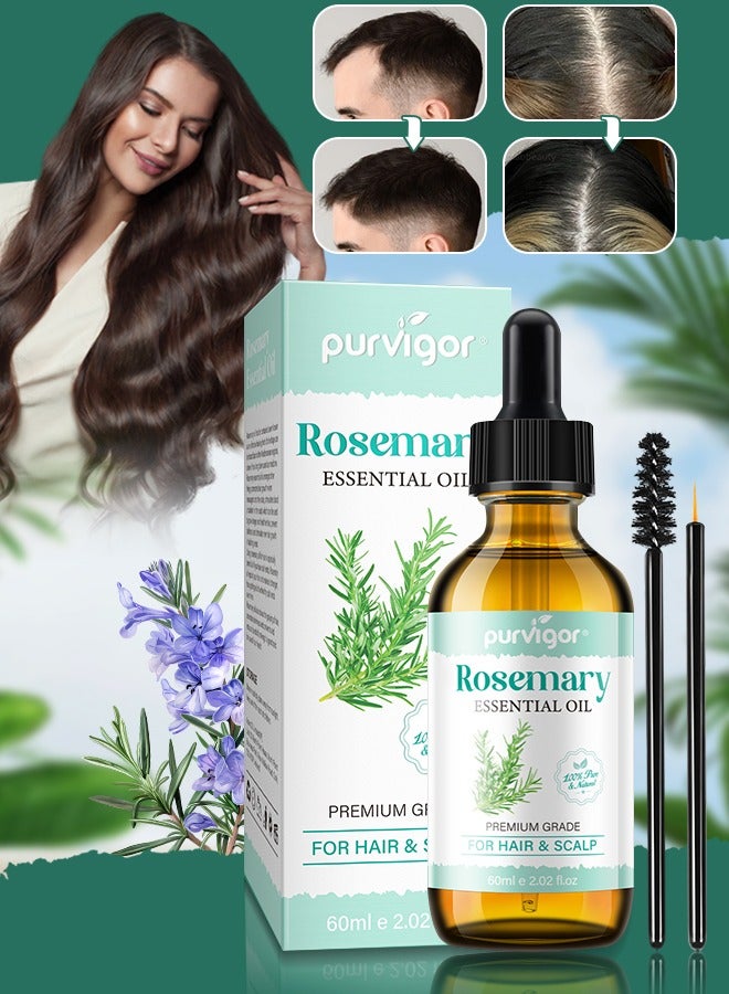 60ml Rosemary Essential Oil  for Hair Growth Pure Organic Rosemary Oil for Dry Damaged Hair and Growth Hair Scalp Oil  Pure and Natural Premium Quality Oil Hair Loss Treatment Oil for Men and Women