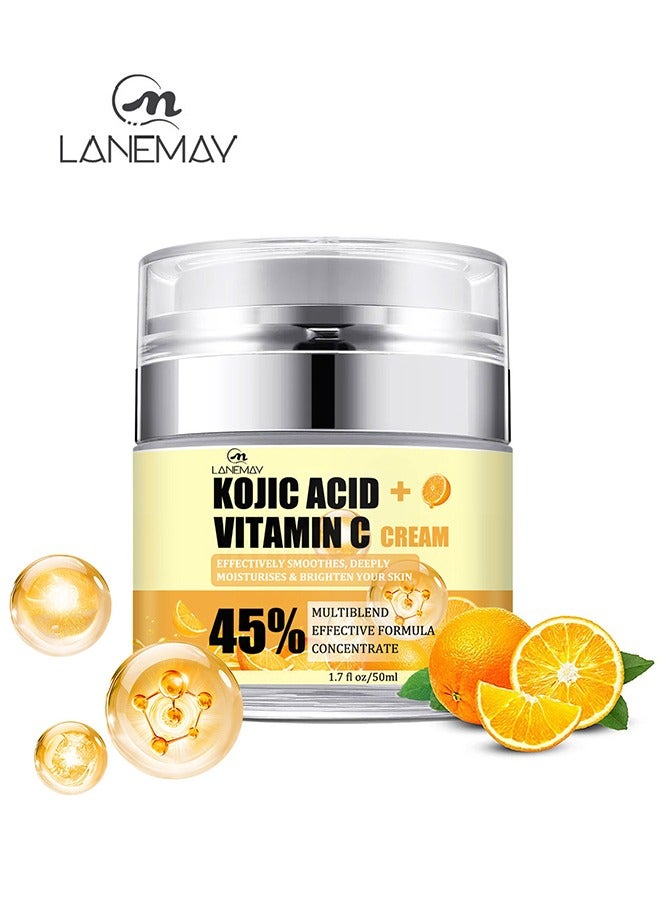 Facial Cream -Kojic Acid Vitamin C Cream 50ml, Deep Nourishment Anti Wrinkle Firming Repair Skin Barrier, Improve and Repair Damaged Skin Mildly Whiten Fix Wrinkles, Spots or Acne Scars in a Effective