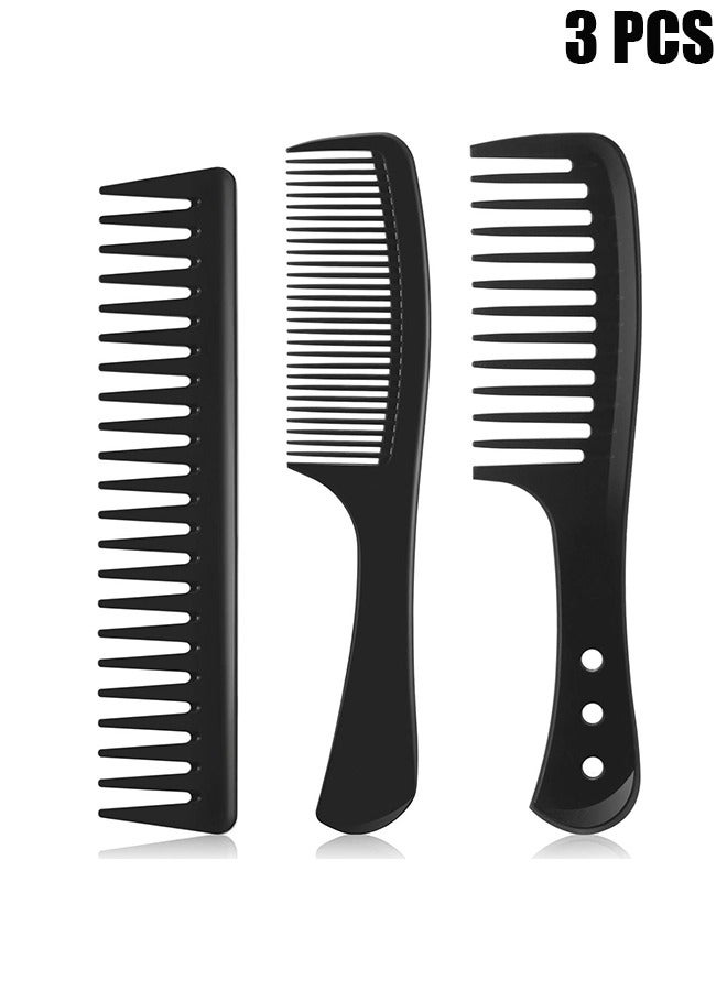 3 Pcs Wide Tooth Detangling Hair Comb Detangling Hair Comb Hair Styling Comb Set, Carbon Fiber Cutting Comb Anti Static Heat Resistant Comb for Women Curly Straight Long Hair, Black