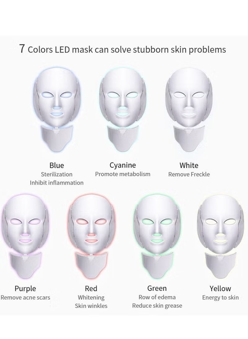 Beauty LED Light Facial Mask – 7-Color Skin Rejuvenation & Anti-Acne Treatment Device, Professional Home Use for Glowing Skin, Reduces Fine Lines, Wrinkles & Pimples, Improves Elasticity, Lightweight, Safe & Easy to Use