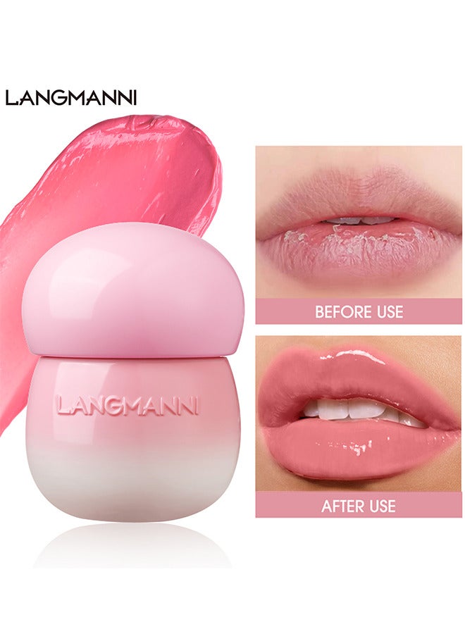 Pudding Glow Lip Balm, Lipstick Long-Lasting Plumps Moisturizing Lip Gloss Lip Oil Mushroom Jar, Day And Night Lip Repair Hydrating Lip Mask Nourish And Hydrate Not Sticky Tinted Lip Balm