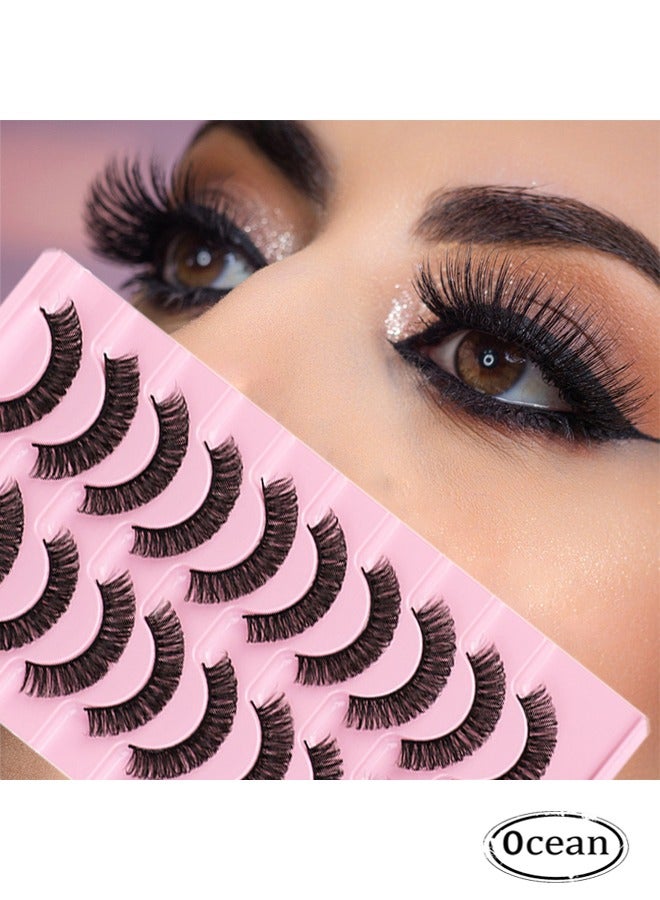 10 Pairs D Curl False Eyelashes, Natural Fluffy Wispy D Curly Faux Mink Lashes Thick Short Soft Eyes Lash for Dramatic Makeup Look, Reusable Self Adhesive False Eyelashes for Women Girls Use