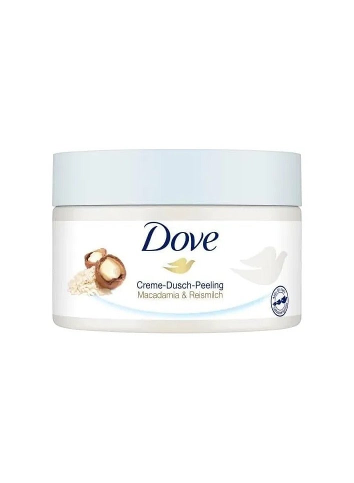 Dove Exfoliating Body Polish Scrub,Macadamia & Rice Milk, with moisturising cream, 225ml