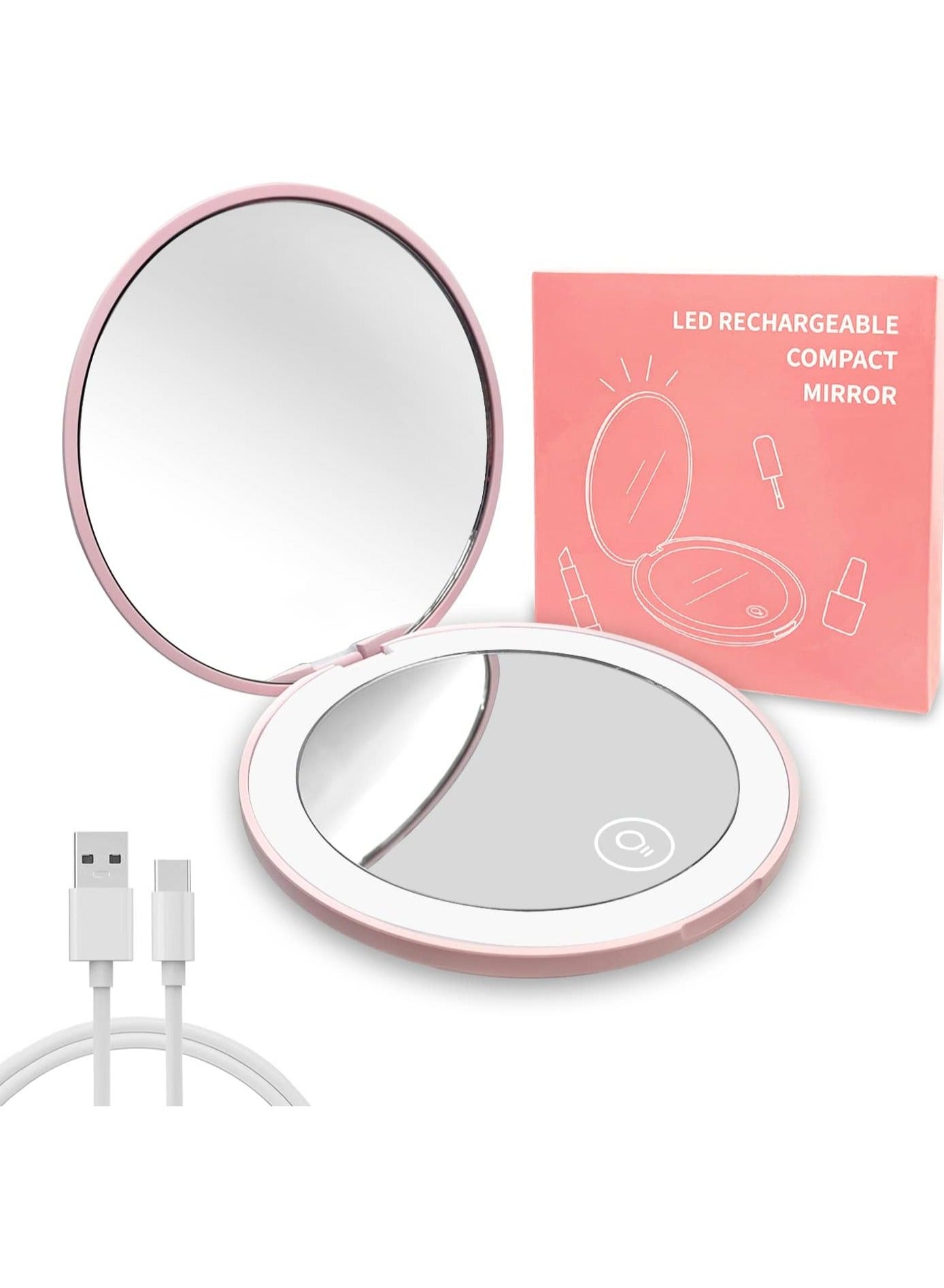 LED Travel Makeup Mirror, 3.5 inch Lighted Compact Mirror, 10X Magnification, Handheld 2-Sided Pocket Mirror, Travel Mirror, Portable Folding Mirror For Handbag, Purse, Gifts for Girls