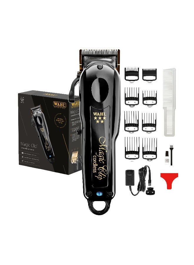 Wahl Professional 5 Star Magic Clip Black | Cord-Cordless | 8 premium Attachments | DLC Staggertooth Blade | 3 Pin - GCC