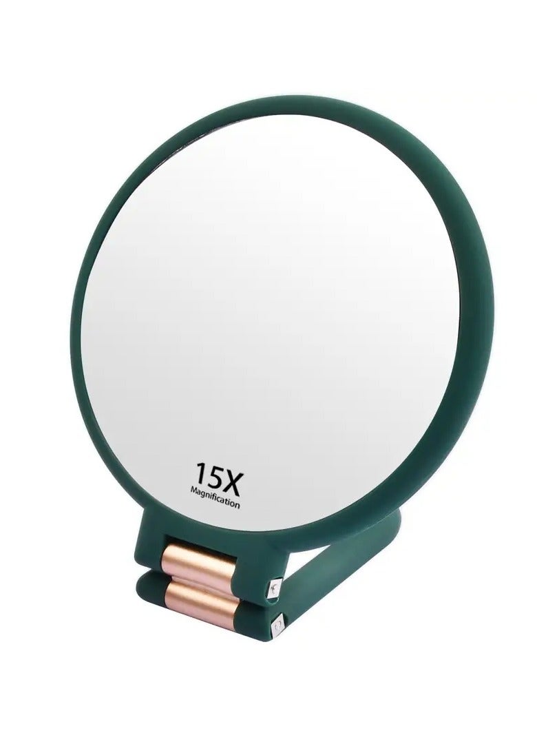 1X 15X Magnifying Hand Held Mirror Double Side Folding Hand Mirror For Women Men With Adjustable Handle