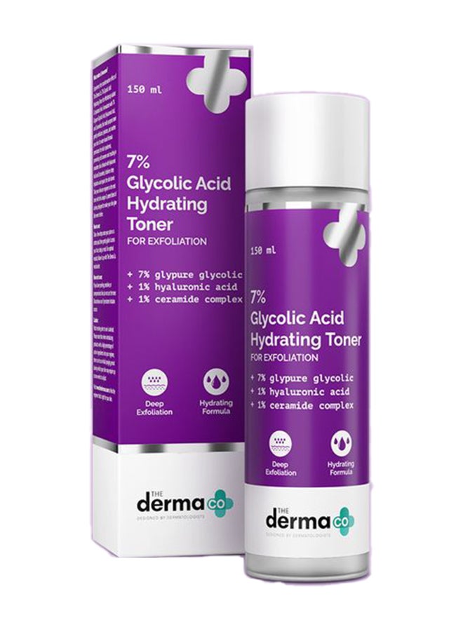 The Derma Co . 7% Glycolic Acid Hydrating Toner Hyaluronic Acid & Ceramide Complex For Glowing Skin Multi-Purpose Exfoliating Toner For Face,Body,Underarms & Scalp LotionI For Dull & Uneven Skin150Ml