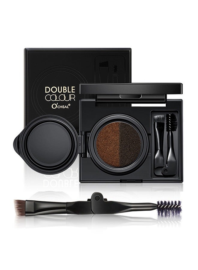 Double Colour-Air Cushion Eyebrow Cream, 2 Color Luxury Brow Powder, Eyebrow Shaping For Full Thick Arches, for Eye Makeup, Shaping and Defining Eyebrows, with Brush