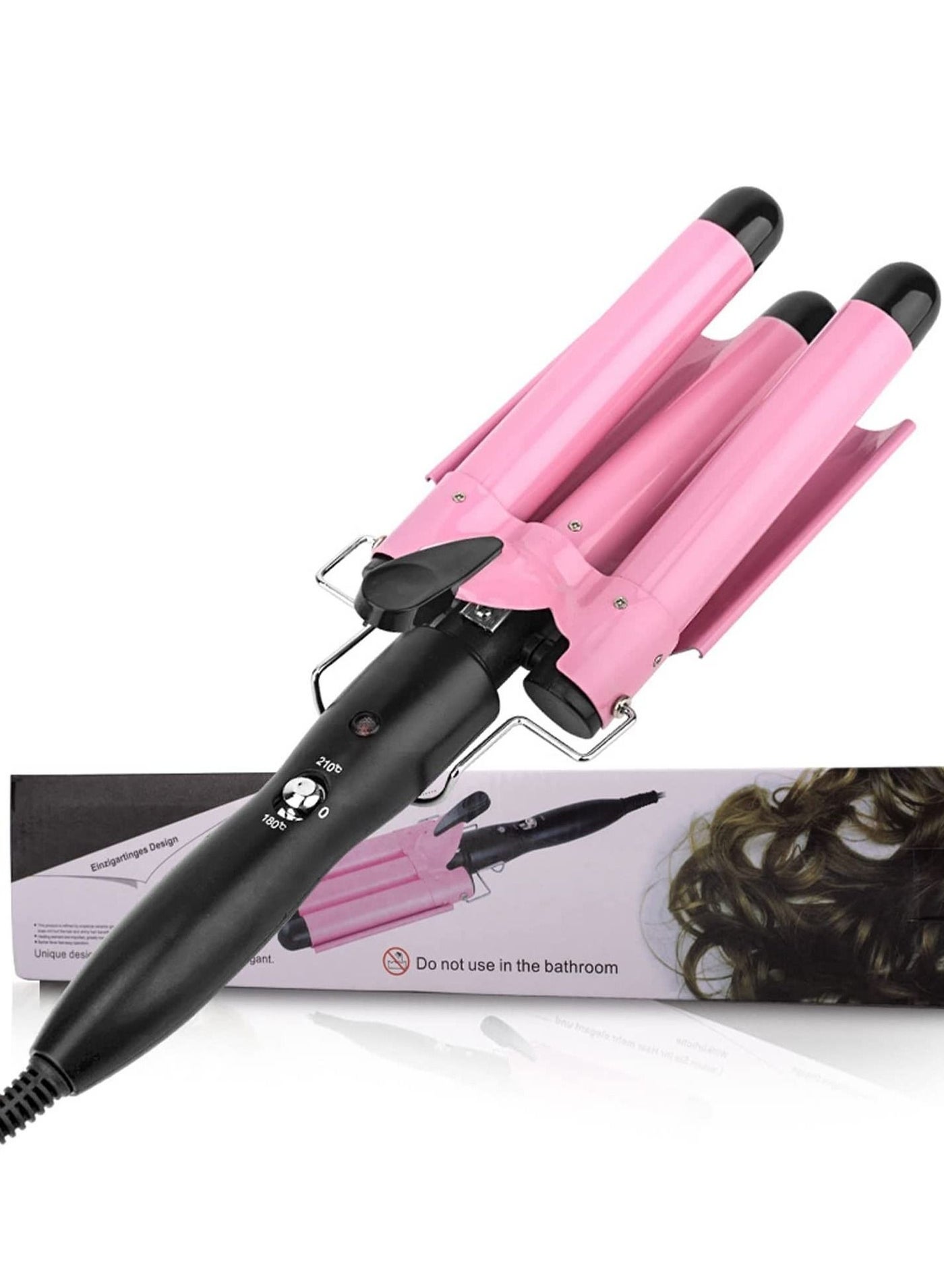 3 Barrel Curling Iron,1 inch Triple Three Barrel Hair Waver Mermaid Beach Waves Curling Wand Ceramic Tourmaline Temperature Adjustable Curler Irons,Hair Crimper Fast Heating Curling Wand (Pink)